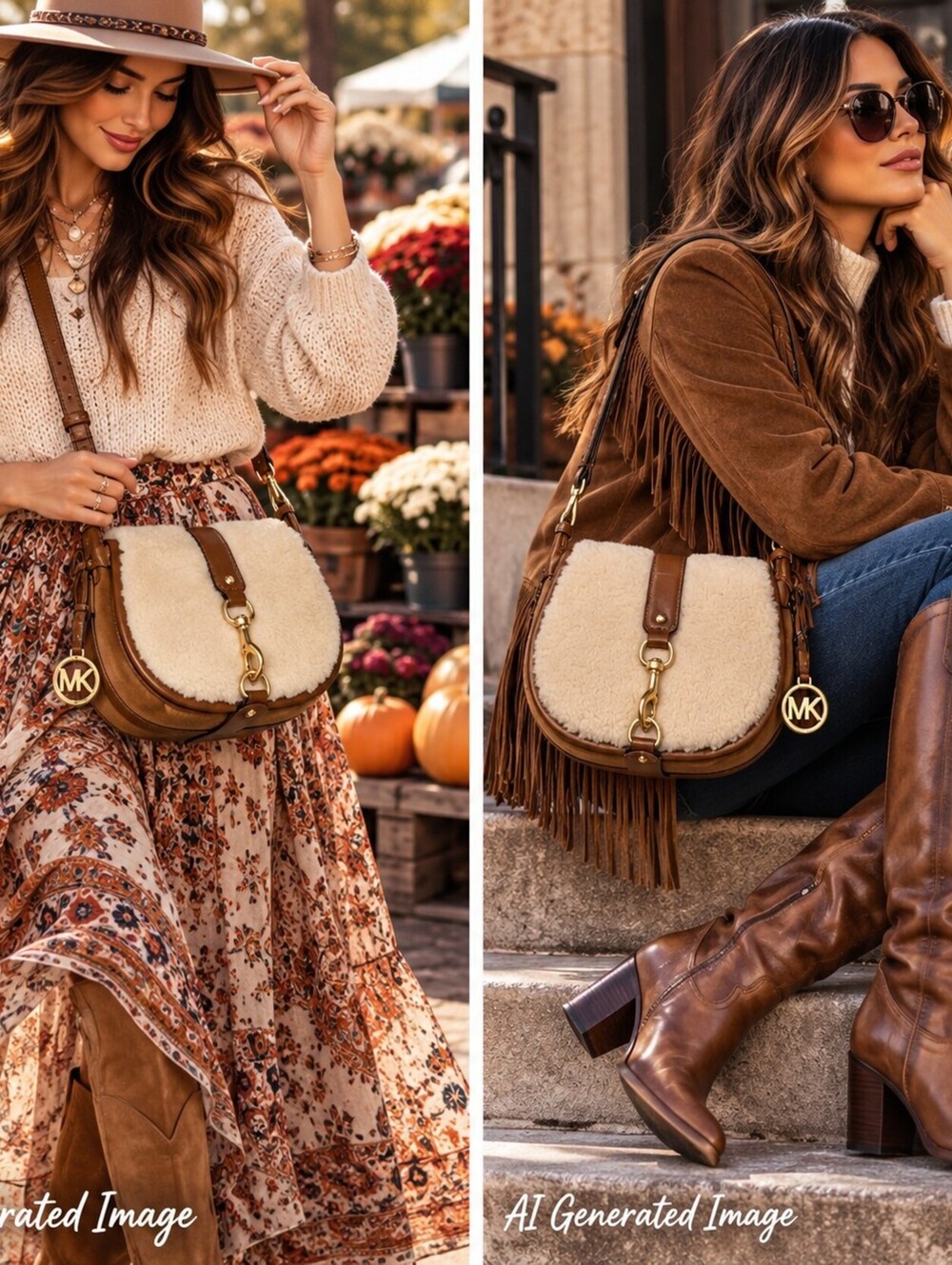 Michael Kors Jamie Saddle Bag Dark Caramel Suede Shearling 30F6AJXS2S